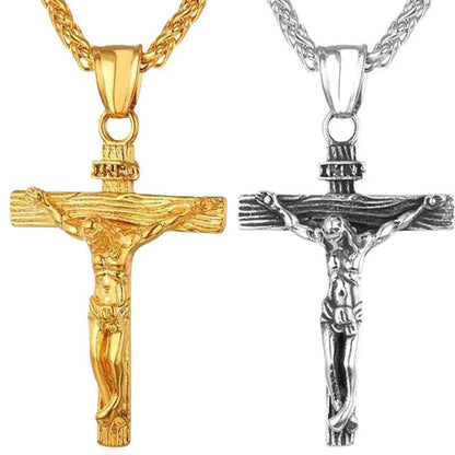 Novo Colar Religioso de Cruz de Jesus para Homens, Pingente de Cruz Banhado a Ouro da Moda com Corrente, Joias de Presente para Homens e Mulheres