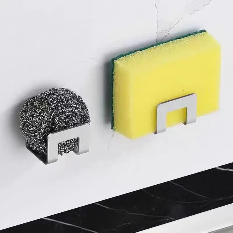 Kitchen Sponges Holder Stainless Steel Sink Sponges Drain Drying Rack Self Adhesive Storage Holder Wall Hooks Kitchen Organizers