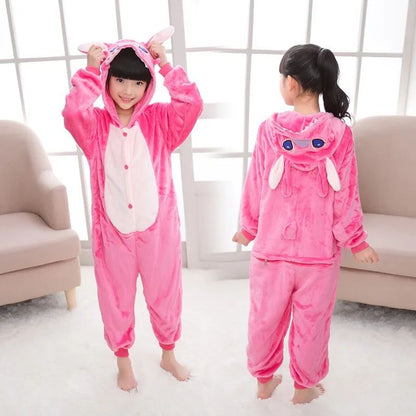 Macacão de Natal Lilo & Stitch, Pijama Infantil de Pelúcia, Kigurumi, Roupa Quente de Inverno, Presente para Meninos e Meninas