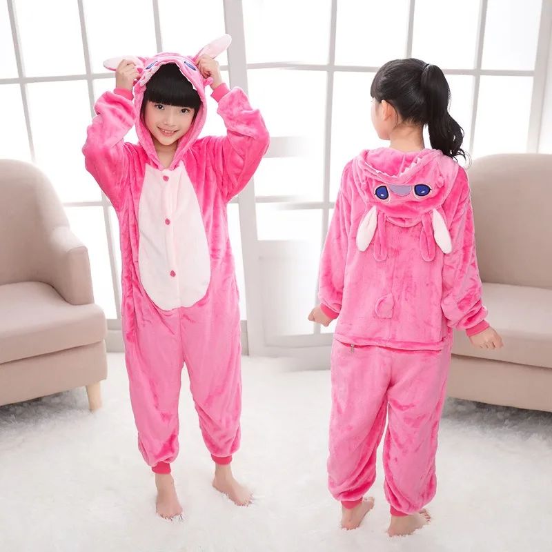 Macacão de Natal Lilo & Stitch, Pijama Infantil de Pelúcia, Kigurumi, Roupa Quente de Inverno, Presente para Meninos e Meninas