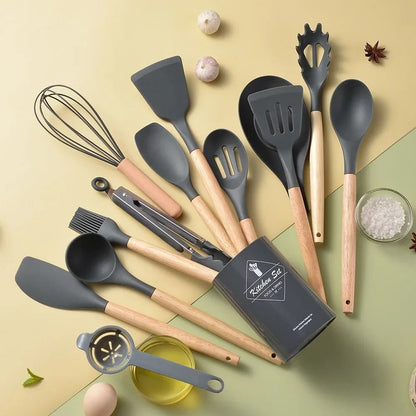 12PCS Silicone Kitchen Utensils Cooking Set Food Grade Cookware Utensils Turner Spatula Measuring Spoon Practical Kitchenware