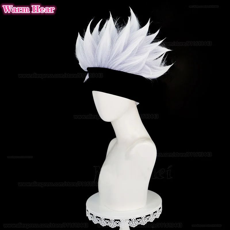 Gojo Satoru Synthetic Wig Anime COS Short Silver Purple Hair Eye Patch Cosplay Wig Heat Resistant Hair Halloween Wigs + Wig Cap