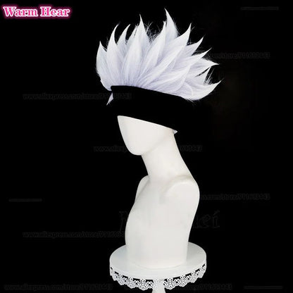 Gojo Satoru Synthetic Wig Anime COS Short Silver Purple Hair Eye Patch Cosplay Wig Heat Resistant Hair Halloween Wigs + Wig Cap