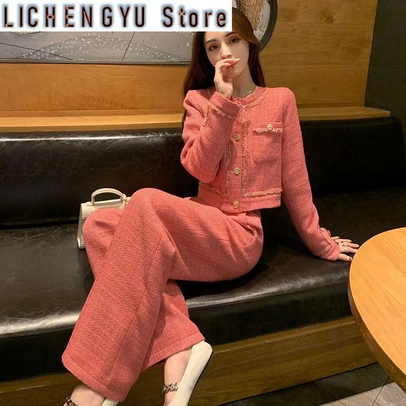 New  High Quality Women's Spring Temperament Slim Senior Sense of Small Dress Ladies Wide Leg Pants Two-piece Set