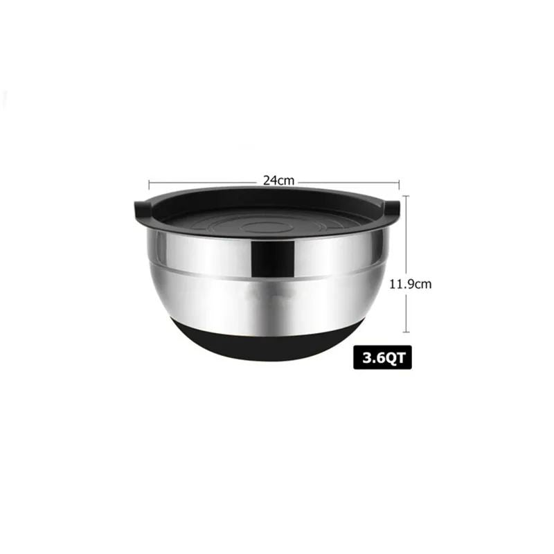 Silicone base thickened with lid cooking basin anti slip salad mixing bowl stainless steel egg beater bowl for kitchen baking
