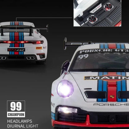 1:24 Alloy Porsche 911 GT3 RSR Sports Cars Diecast Miniature Models Toy with Sound Light Pull Back Vehicle Boys Collection Gifts