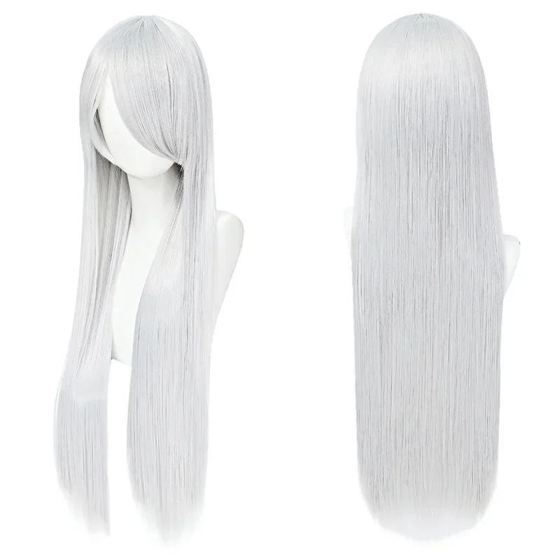QQXCAIW Peruca Colorida Longa Lisa Sintética Branca Roxa Preta para Cosplay 80cm para Homens e Mulheres