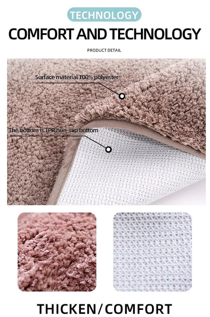 Tapete de chão de banheiro arredondado e espesso, tapete absorvente para banheira, material de pelúcia, tapete antiderrapante para os pés, capacho de entrada, banheiro