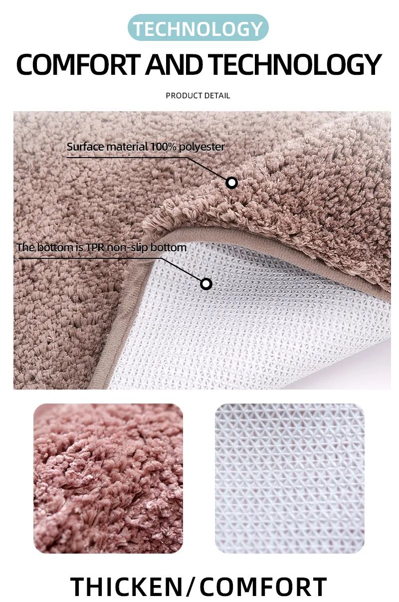 Tapete de chão de banheiro arredondado e espesso, tapete absorvente para banheira, material de pelúcia, tapete antiderrapante para os pés, capacho de entrada, banheiro