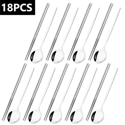 18Pcs Black Gold Dinnerware Dinner Spoons Chopsticks Cutlery Set Stainless Steel Tableware Sets Kitchen Home Silverware Set
