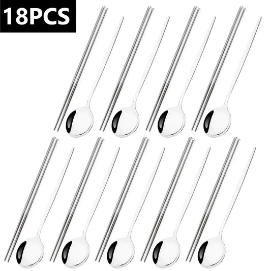 18Pcs Black Gold Dinnerware Dinner Spoons Chopsticks Cutlery Set Stainless Steel Tableware Sets Kitchen Home Silverware Set