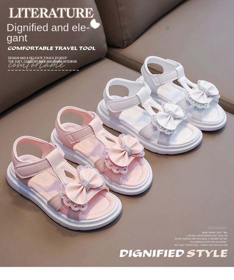 Girls Sandals Kids Soft Soles Casual Princess Shoes New Water Diamond Beach Shoes Bow Shaped Girl Sandals