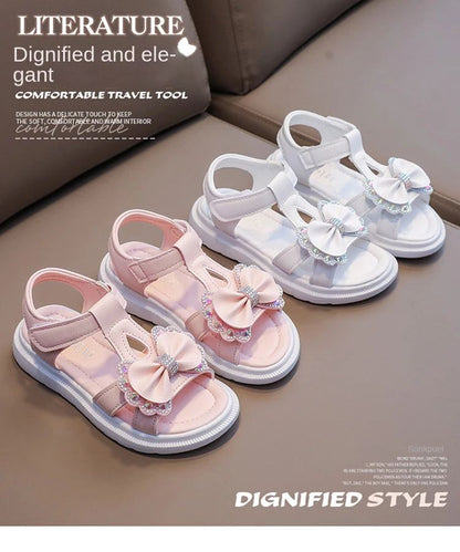 Girls Sandals Kids Soft Soles Casual Princess Shoes New Water Diamond Beach Shoes Bow Shaped Girl Sandals