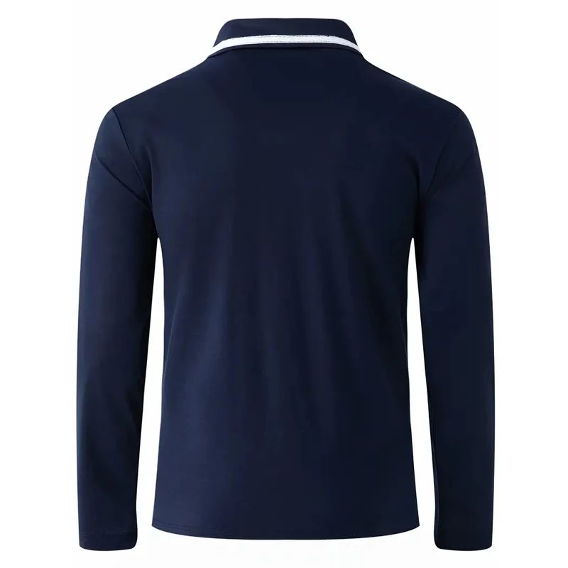 Autumn men's casual long sleeved polo shirt with pockets, fashionable street trend, regular solid color elastic breathable