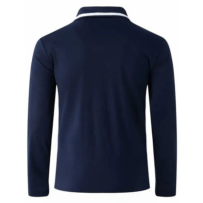 Autumn men's casual long sleeved polo shirt with pockets, fashionable street trend, regular solid color elastic breathable