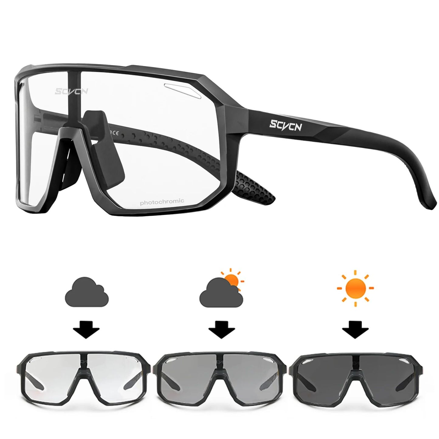 SCVCN Photochromic Cycling Glasses Bike Mountain Bicycle Golf UV400 Sunglasses Sport Protection Glasses for Men Women Baseball