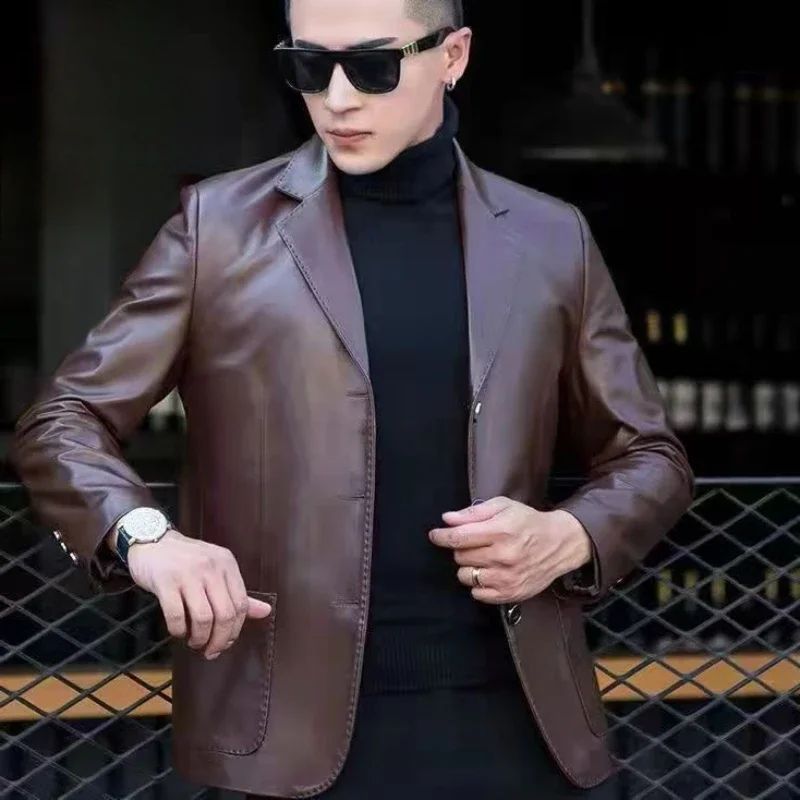Thin Men's Suit Jackets Coat Short Cropped Male Blazer Leather Slim Fit Premium Simple Breasted New In Fashionable Elegant