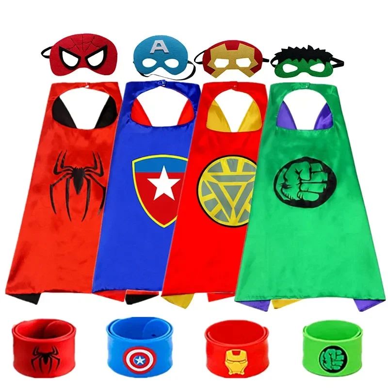 3-12Y Kids Superhero Cosplay Capes Kids Cartoon Bracelet Toys Movie Characters Costume Halloween Christmas Party Dress Up Gift