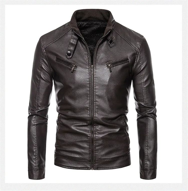 New Men's PU Leather Jacket Motorcycle Style Stand Collar Youth Fashion Outerwear Casual Male Coat Teenage Boy's Biker Vest
