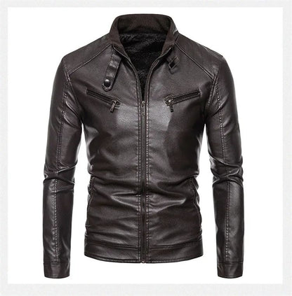 New Men's PU Leather Jacket Motorcycle Style Stand Collar Youth Fashion Outerwear Casual Male Coat Teenage Boy's Biker Vest
