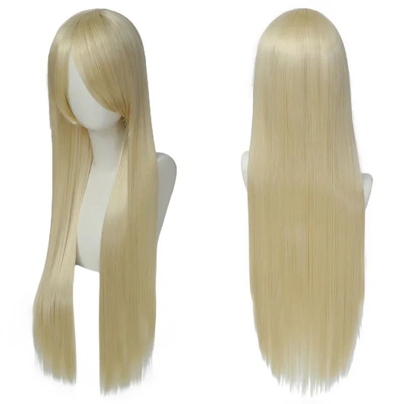 QQXCAIW Peruca Colorida Longa Lisa Sintética Branca Roxa Preta para Cosplay 80cm para Homens e Mulheres
