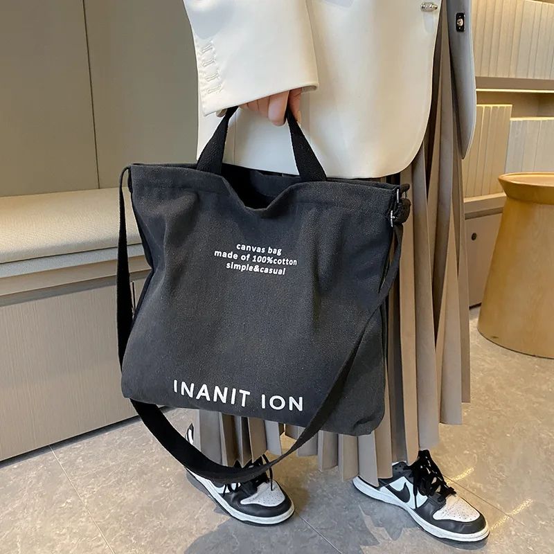 Japanese Canvas Crossbody Bags for Men Women Retro Letter Tote Bag, Trendy Literary Handbag Shoulder Bag for School Work Travel