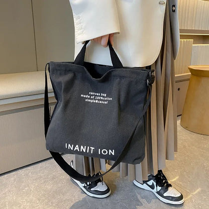 Japanese Canvas Crossbody Bags for Men Women Retro Letter Tote Bag, Trendy Literary Handbag Shoulder Bag for School Work Travel