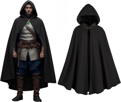 Cloak with Hood Men?Medieval Costume Men Round Metal Buckle Cloak with Green Leaf Brooch Necklace for Halloween