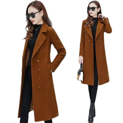 Medium-Length Women's Woolen Jacket Spring Autumn Winter Warm Simple Long Sleeve Overcoat Long Style For All Seasons