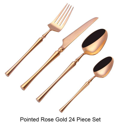 Conjunto de Talheres 24 Peças Aço Inox Fosco Preto Dourado Jogo de Talheres de Mesa Faca Colher Garfo Lavável em Lava-louças
