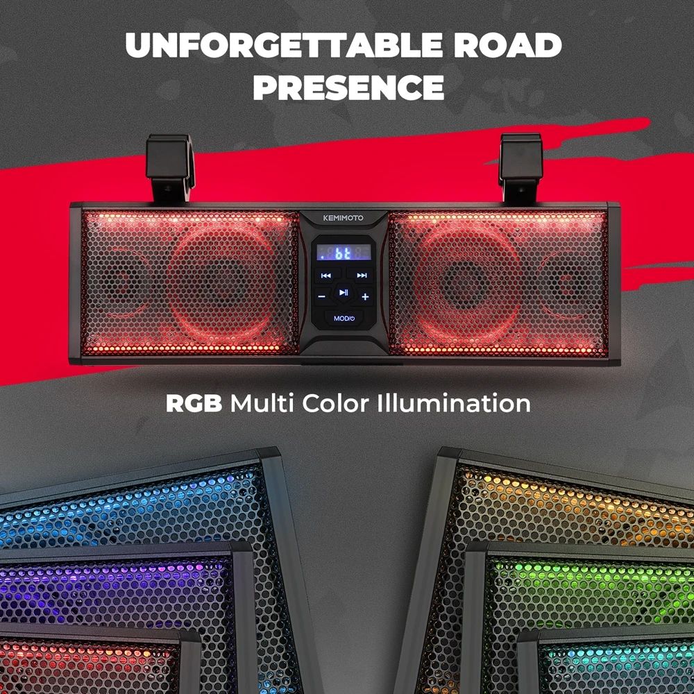 UTV 16in Speaker Metal Sound Bar IP65 Waterproof Golf Cart Sound Bar ATV Speaker Bluetooth with RGB Fits 1.25 in - 2 in Roll Bar