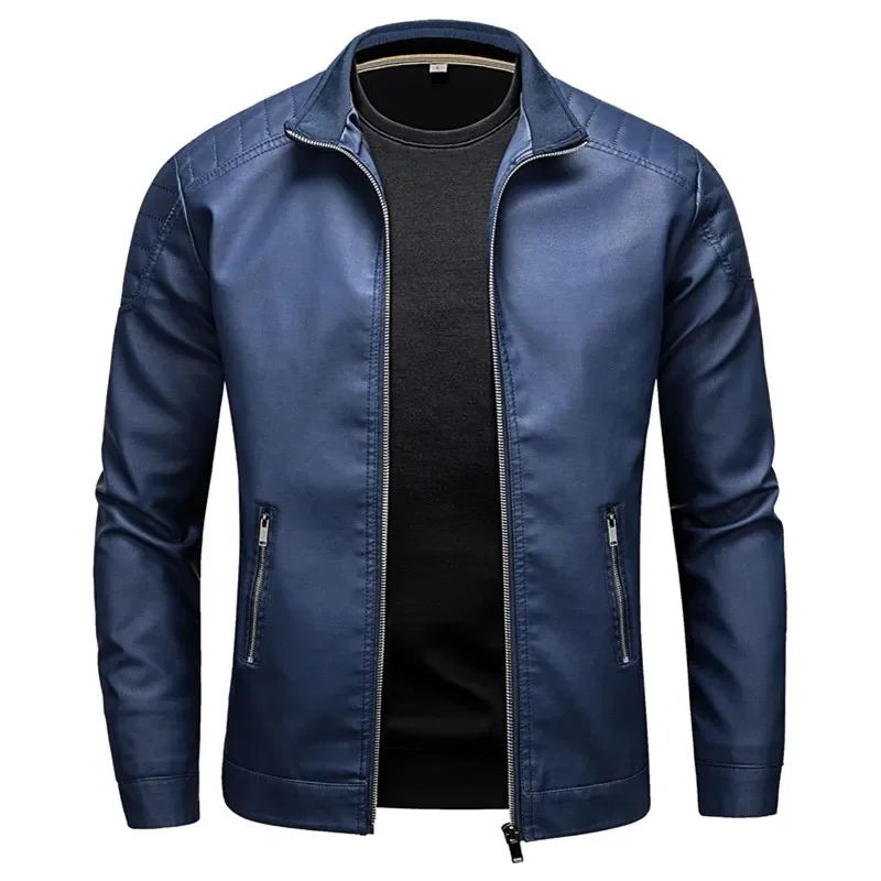Slim Korean Version Handsome Men's Clothing Stand Collar Leather Jacket Men's Fashion Jacket Casual Men Leather Jacket