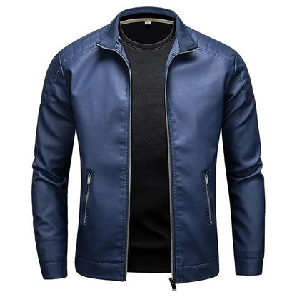 Slim Korean Version Handsome Men's Clothing Stand Collar Leather Jacket Men's Fashion Jacket Casual Men Leather Jacket