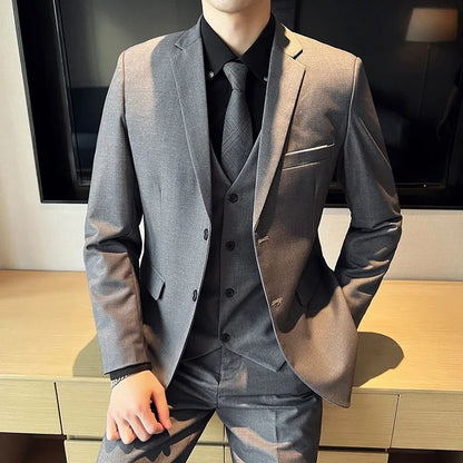 LIBIELIY High Quality Fashion Business Casual (suit + Vest + Trousers) British Style European And American Wedding Dress Three-p