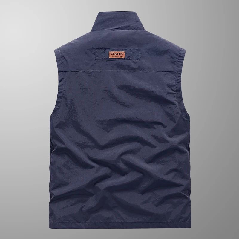 Colete Masculino de Pesca Casual Acolchoado Confortável para o Outono e Primavera, Cor Sólida, Sem Mangas, Para Homens, Corta-Vento