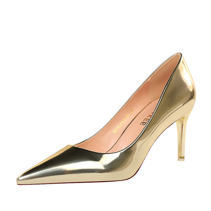 Women Mteallic Bronze Leather Pumps 7.5cm 10.5cm High Heels Lady Stiletto Middle Heels Wedding Bridal Gold Silver Event Shoes