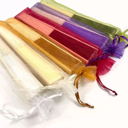 10-60Pcs Personalized Engraved Multicolor Folding Silk Hand Fan with Organza Gift Bag Wedding Party Supplies Bulk Purchase Boda