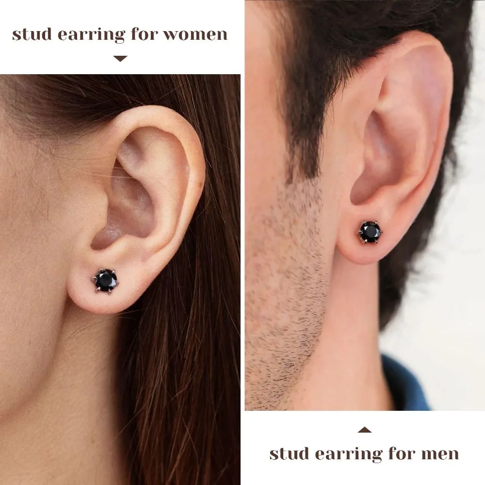 0.5-2ct Black Moissanite Stud Earrings for Women/Men S925 Sterling Silver Diamond Round Cut Black Earrings Wedding Fine Jewelry