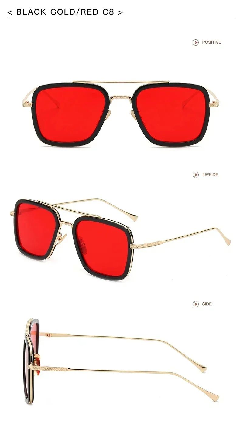 Fashion Tony Stark Sunglasses Iron Man Sun Glasses Vintage Square Metal Frames