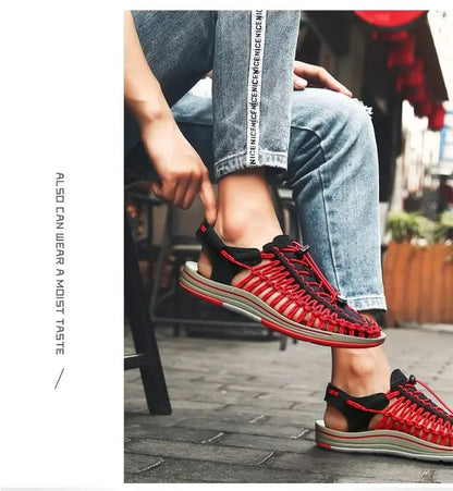 Summer Men Sandals Women Slippers Weaving Design Beach Sandals Breathable Casual Flat Sandals Outdoor Couples Sandals Size 48
