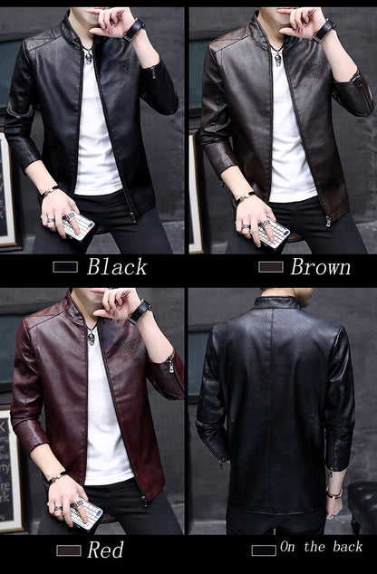 Mens Biker Leather Jacket 2023 Autumn New Men's Fashion Trend Decorative Motorcycle Leather Coat