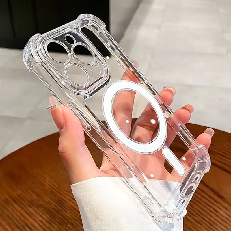 Capa de Celular Magnética Transparente para iPhone 17 Air 16 15 14 Plus 13 12 11 Pro Max Carregamento Sem Fio Magsafe à Prova de Choque