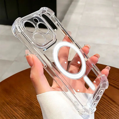 Capa de Celular Magnética Transparente para iPhone 17 Air 16 15 14 Plus 13 12 11 Pro Max Carregamento Sem Fio Magsafe à Prova de Choque