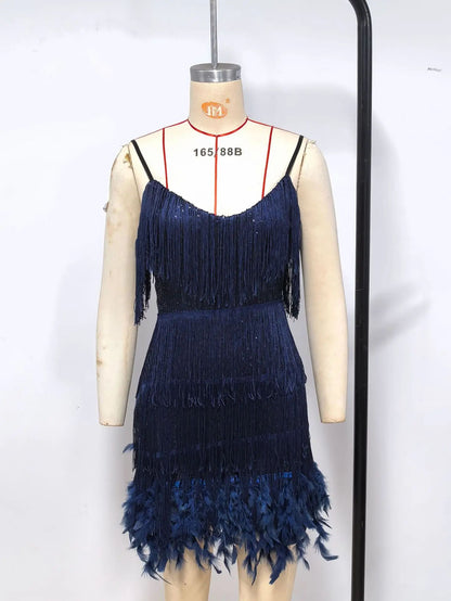 2024 Summer New Fashionable Framed Sequins Feather Patchwork Dress Colorful Amazon Direct Sales Women's Sleeveless Dress
