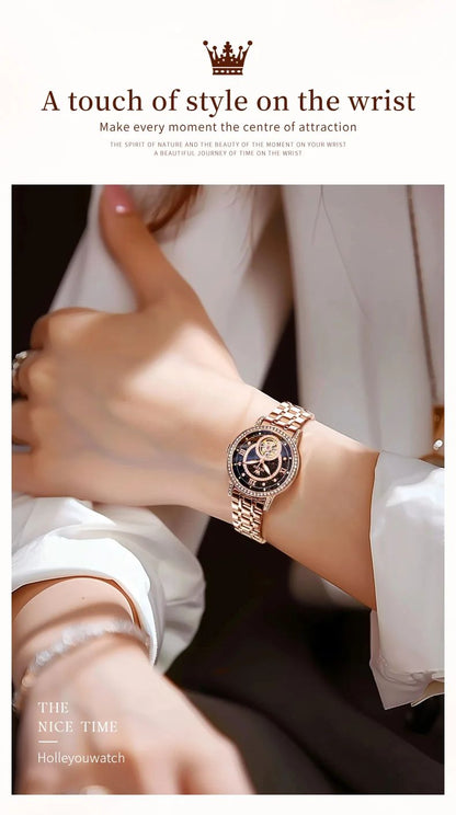 OLEVS Hollow Women's Watch Fully Automatic Mechanical Watch Luxury Diamond Inlaid Starry Sky Elegant Women's Brand Watch  7036