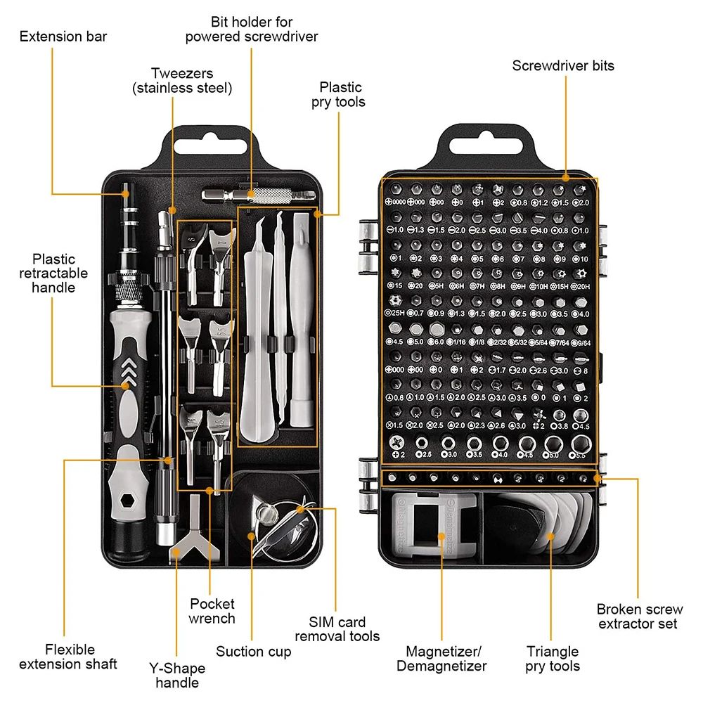 Chave de Precisão 25/115/135/140 em 1 Pontas Magnéticas de Mini Parafusos Porcas Kit de Ferramentas de Reparo Multifuncional DIY Doméstico Profissional