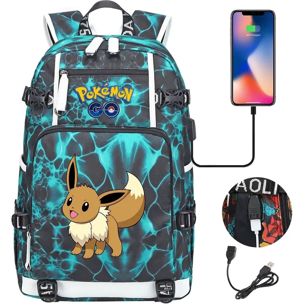 New Eevee Charizard USB Teenagers Schoolbags Women Men Laptop Travel Backpack Girl Boys Kids School Book Bags