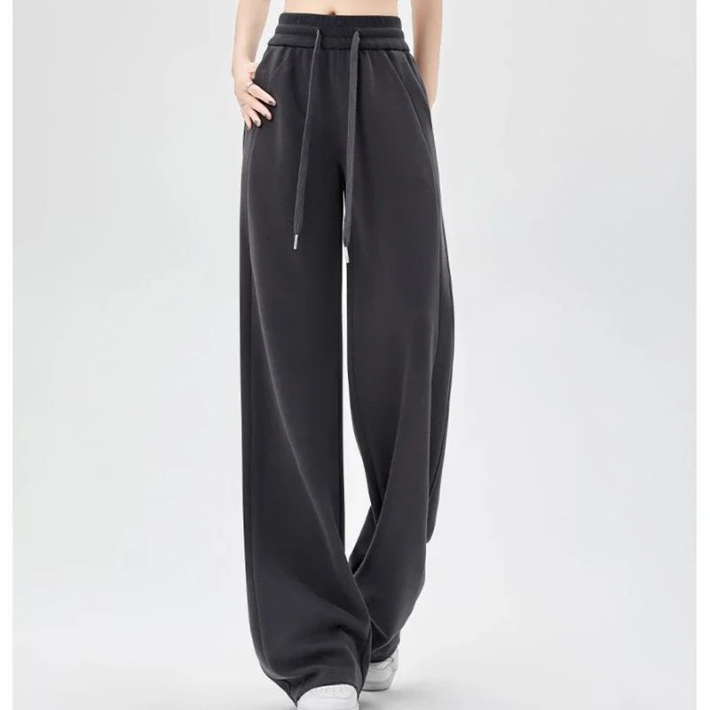 2024 Winter Girls Pants Snow Warm Solid Fleece Sweatpants Lady Korean Style Thicken Thermal High Waisted Straight Leg Trousers