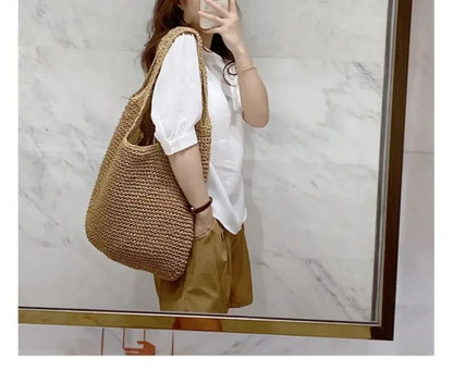 Fashion Straw Women Shoulder Bags Paper Woven Female Handbags Large Capacity Summer Beach Straw Bags Casual Tote Purses