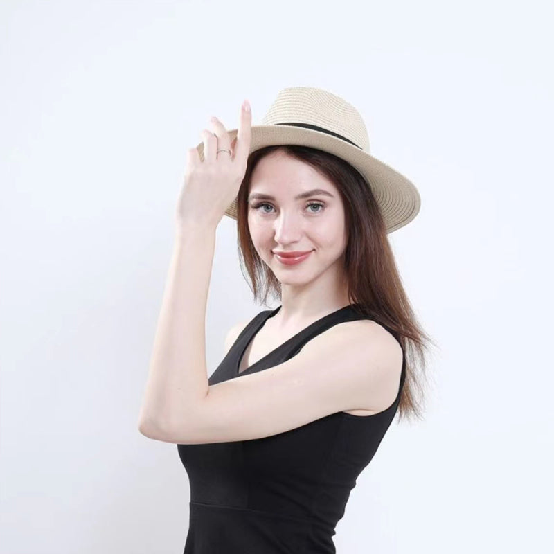 Large Size 56-58 59-60cm New Natural Panama Straw Hat Summer Men Women Wide Brim Beach UV Protection Fedora Sun Hat Wholesale
